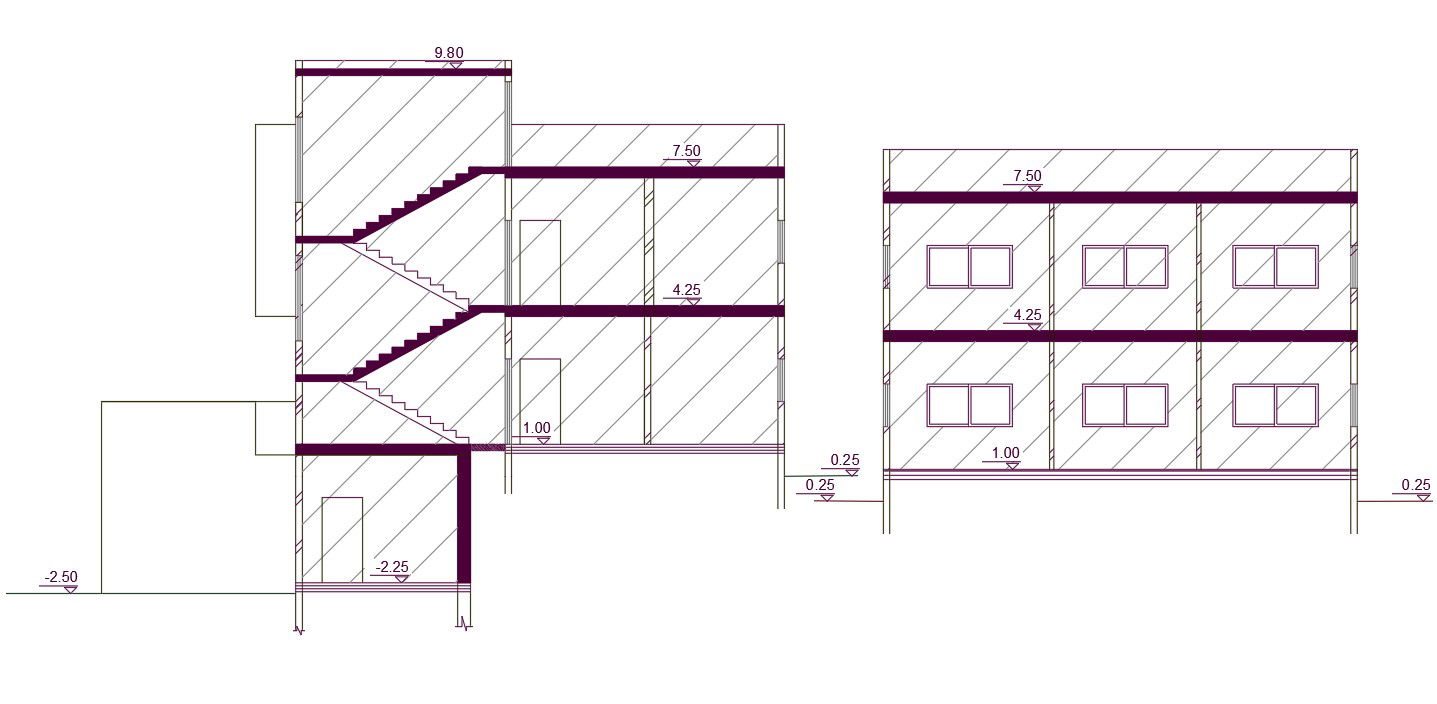 121 Square Meter House Building Section Drawing DWG File