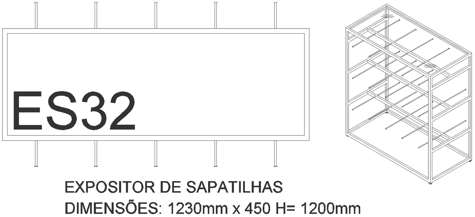 1230X450 MM Sneaker exhibitor 3D CAD block DWG AutoCAD drawing