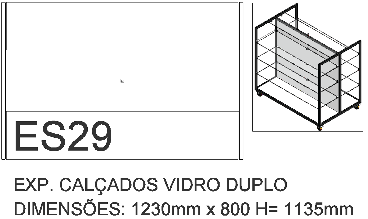 1230X800 MM Double Glass Footwear stand 3D design DWG AutoCAD drawing
