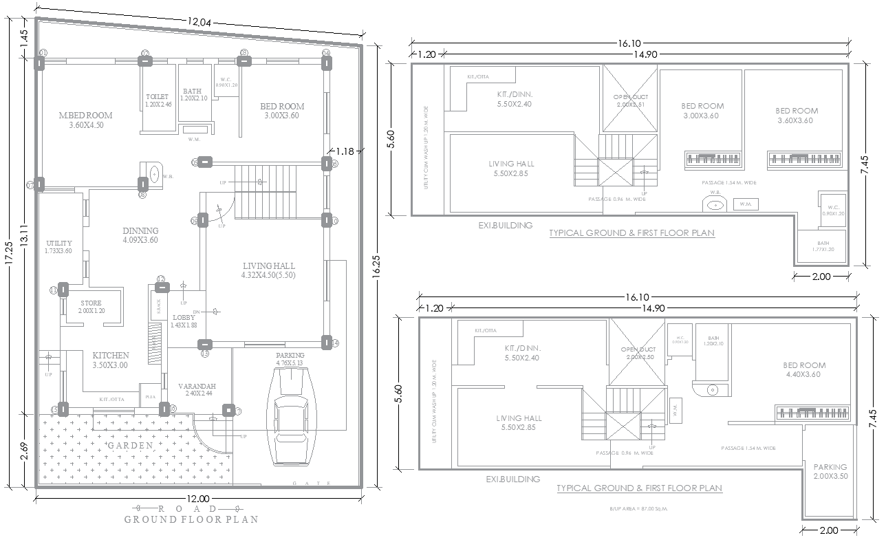 12.4mx17.25m DWG House Plan with Two Unique Floor Levels