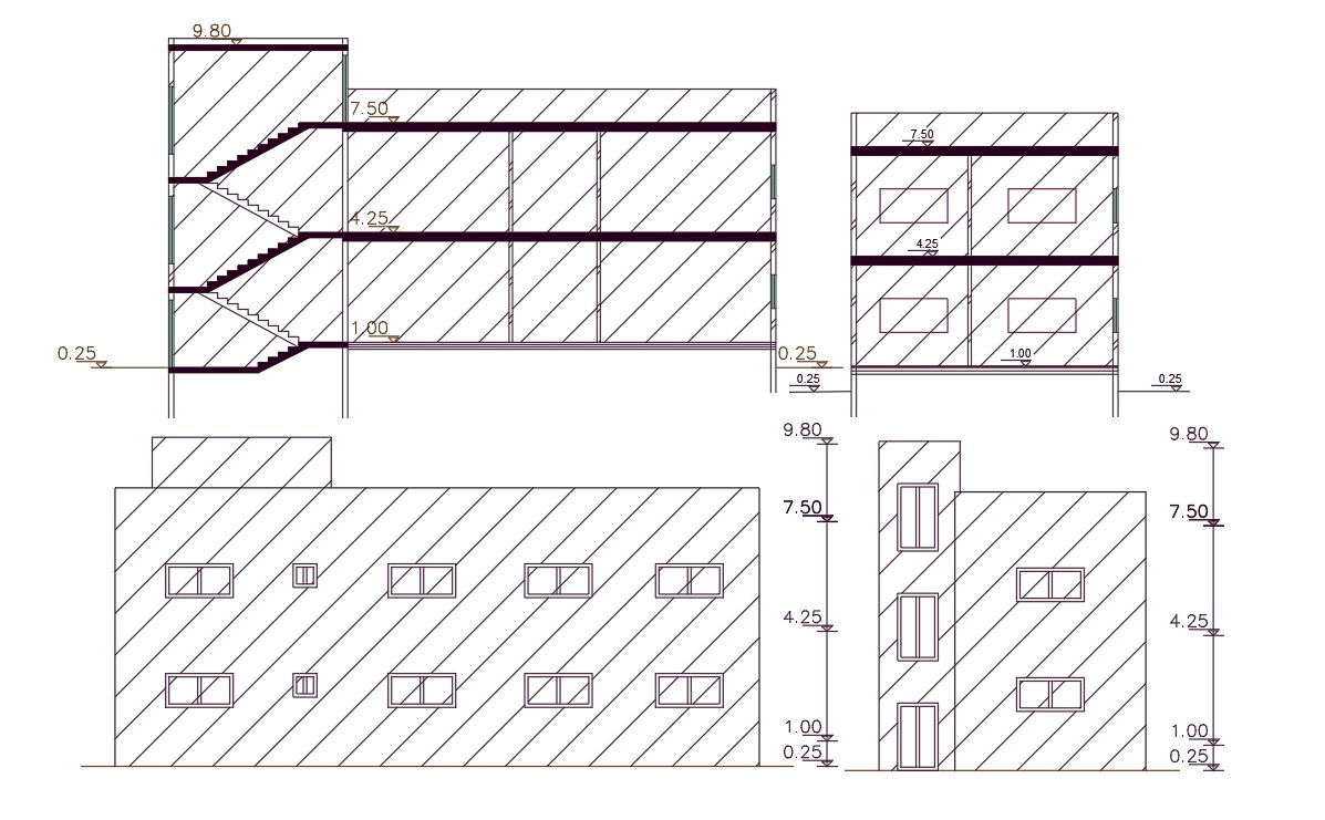 1250 Sq Ft House Building Design DWG File (144 Square Yards)