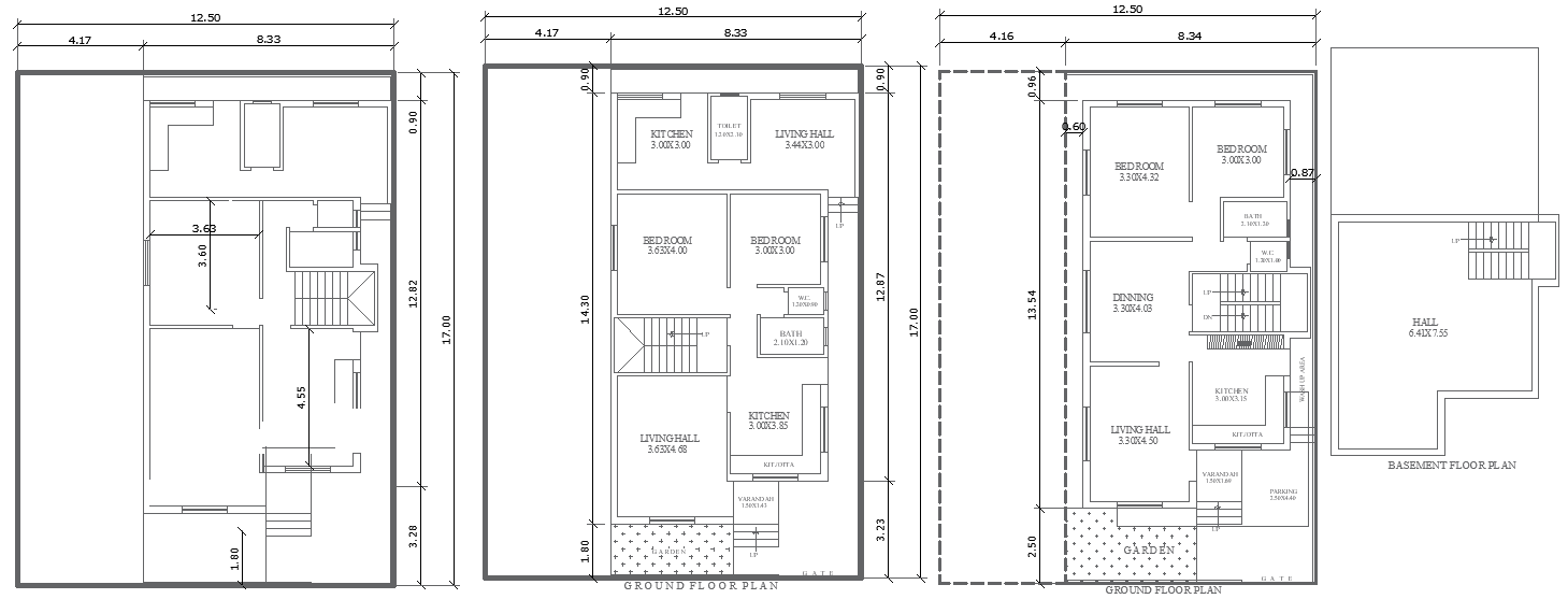 12.50m×17m 2BHK Ground Floor House Layout Design DWG File