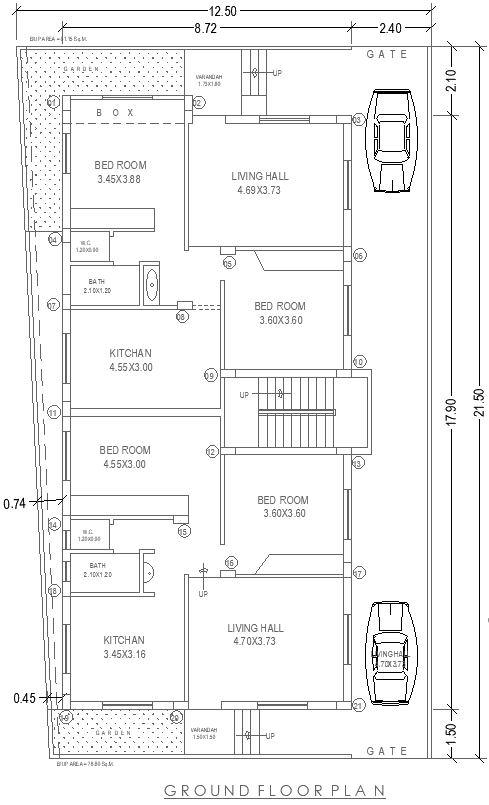 12.50mx21.50m Ground Floor House Plan DWG Layout