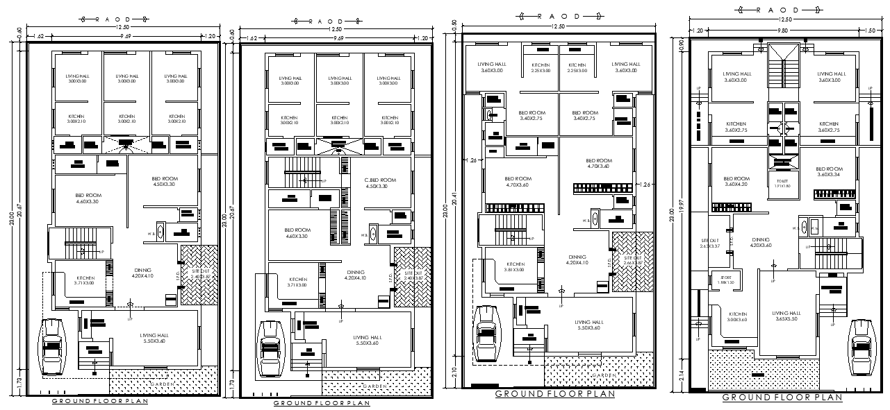 12.5x23m Multi Ground Floor House Layout Design DWG File