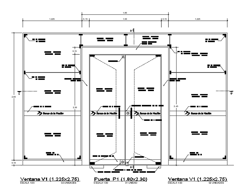 1.25x2.75m window plan is given in this Autocad drawing file. Download the Autocad model.