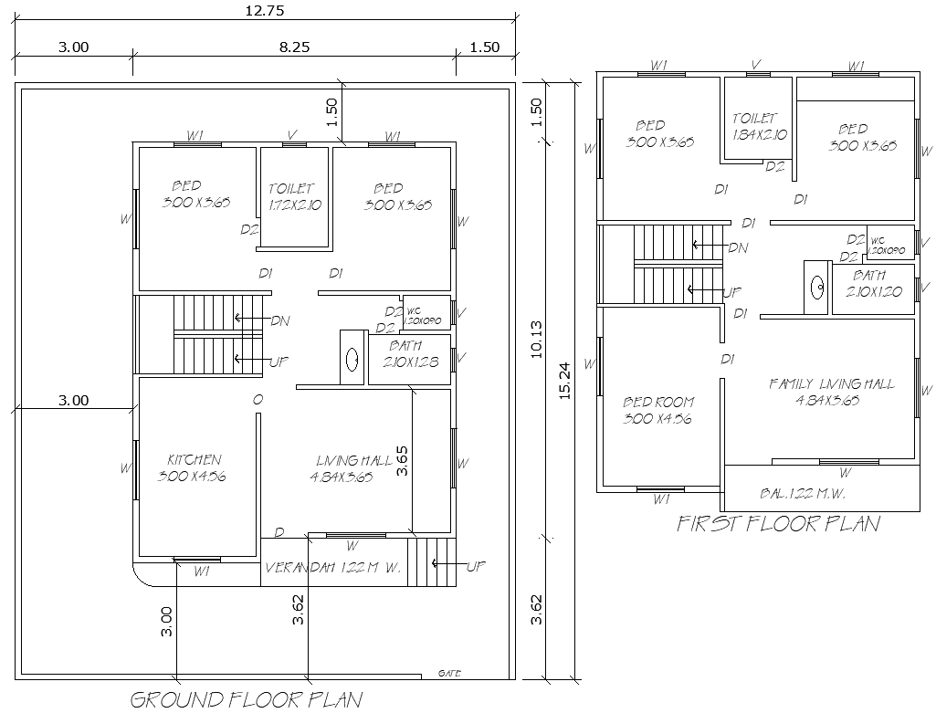 12.75m x 15.24m 5BHK House Plan Design with 2-Floor Layout – AutoCAD DWG File