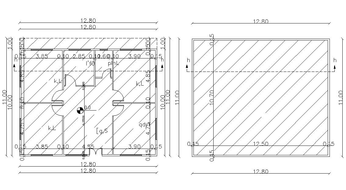 12.80 X 11.00 Meter 3 Bhk House Floor Plan CAD Drawing