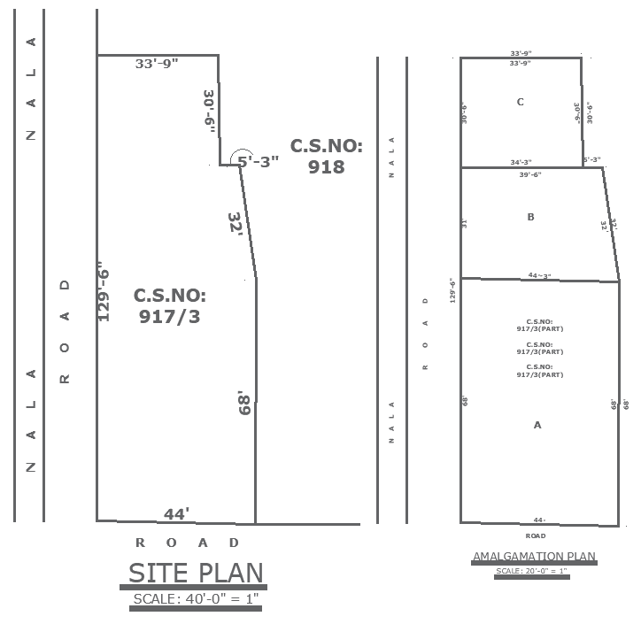 129 feet by 44 feet dummy plot design with site analysis dwg autocad drawing.