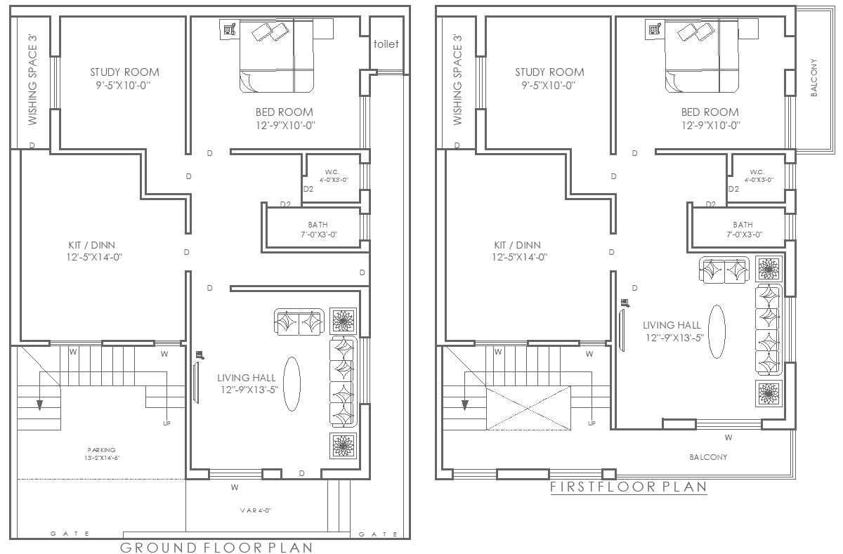 12ft×9ft Compact House Layout in DWG AutoCAD Design