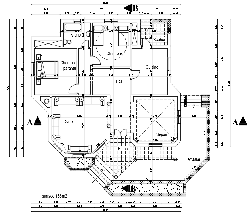 12X13 Meter House Plan AutoCAD Drawing Download DWG File