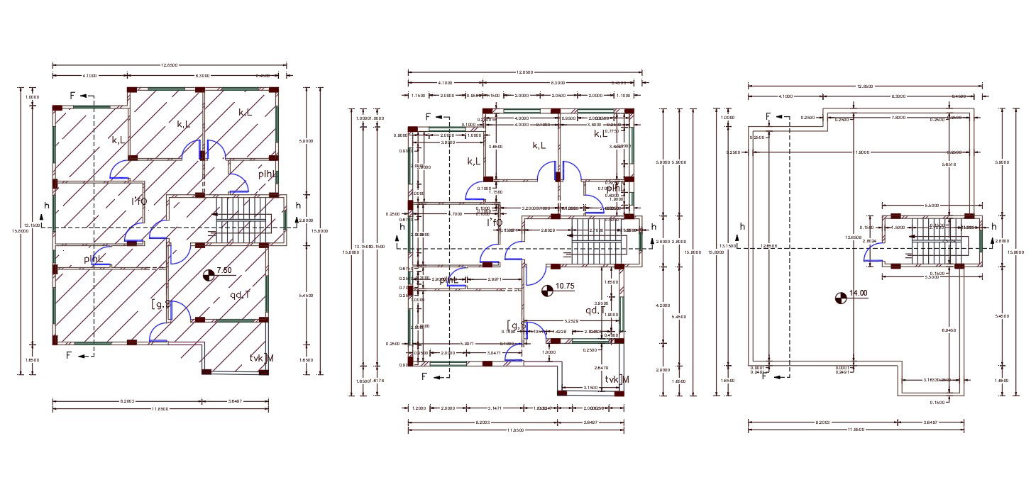 12 X 16 Meter 3 Bedroom House Plan AutoCAD File