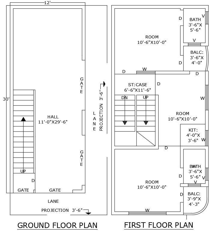 3BHK House Design 12ftx30ft in AutoCAD DWG Format