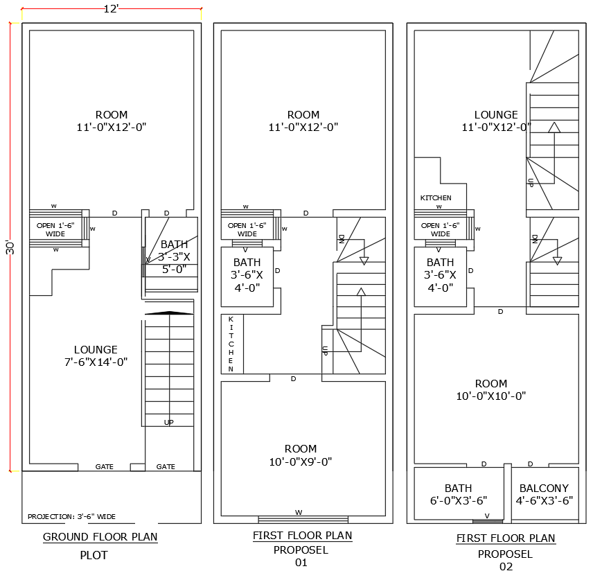 12ftx30ft House Design Two Floor Layout in DWG Format