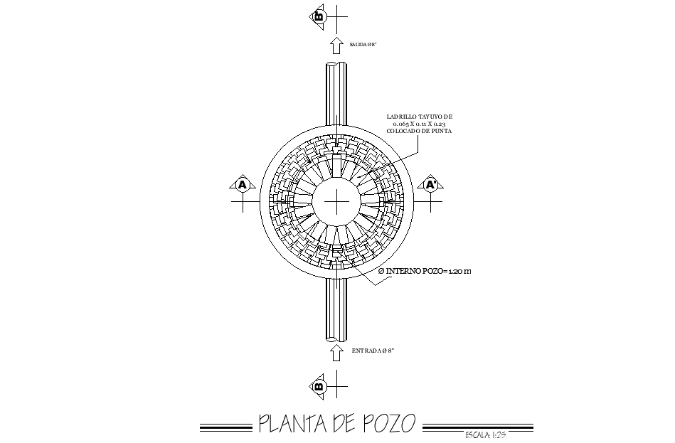 1.2m diameter well structure plan is given in this Autocad drawing file.Download now.