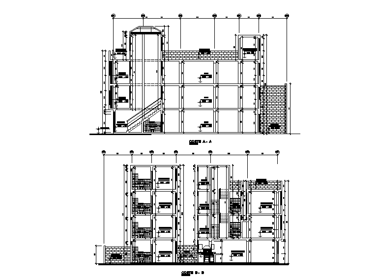 12m height of the building corte view is given in this Autocad drawing file. Download now.
