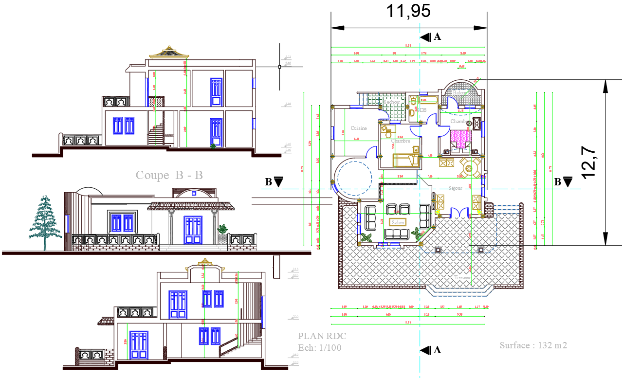 12x12.5m Villa Layout in AutoCAD for Home Design Idea