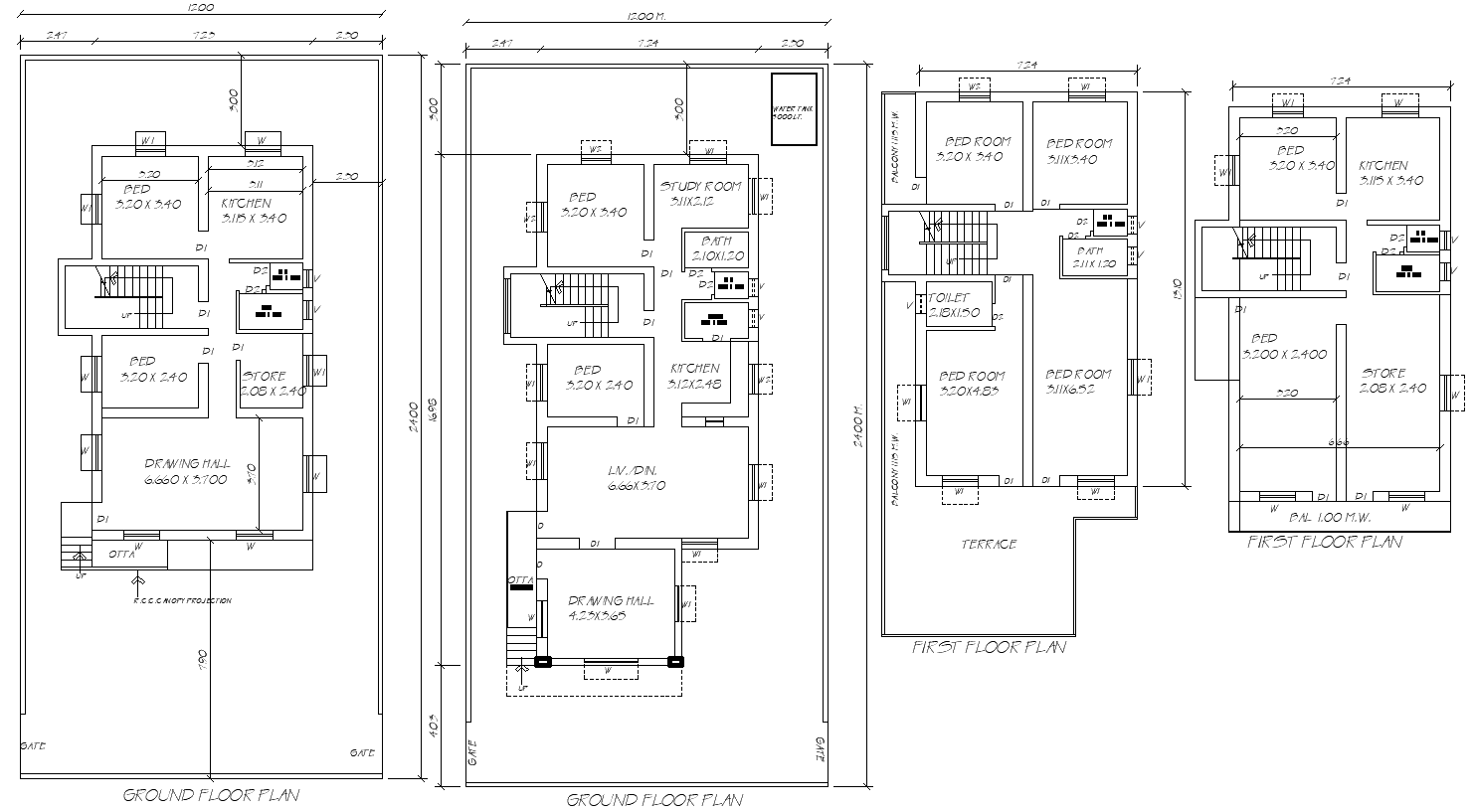 12m x 24m ground and first-floor house plan |  AutoCAD DWG File