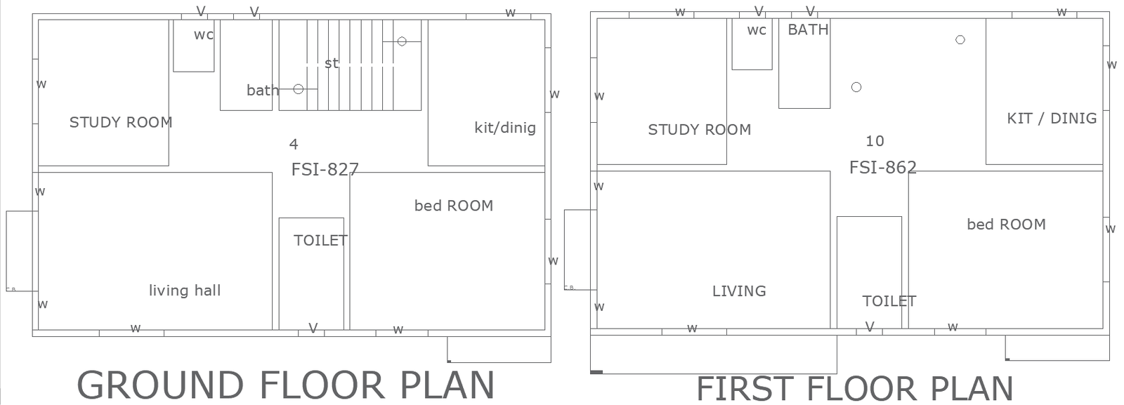 12x7.49m house plan DWG with ground and first floors