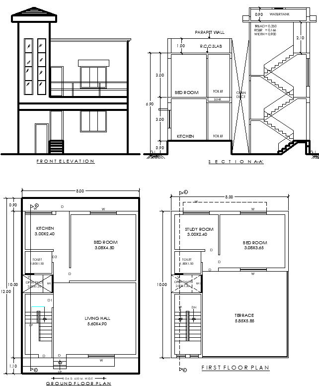 Compact 12x8m Ground Floor House Plan in DWG Format