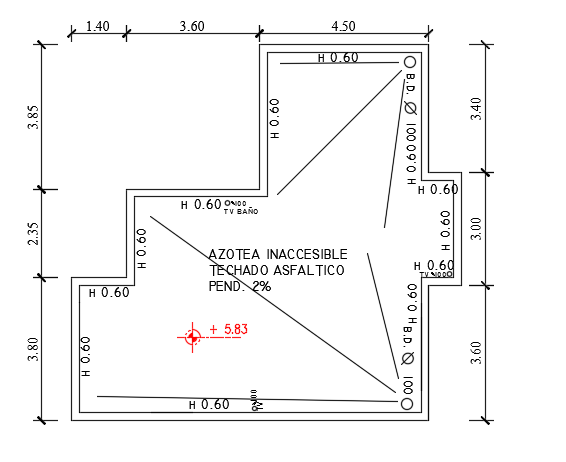 12x10m house plan roof layout and rainwater hole drawing is given in this CAD file