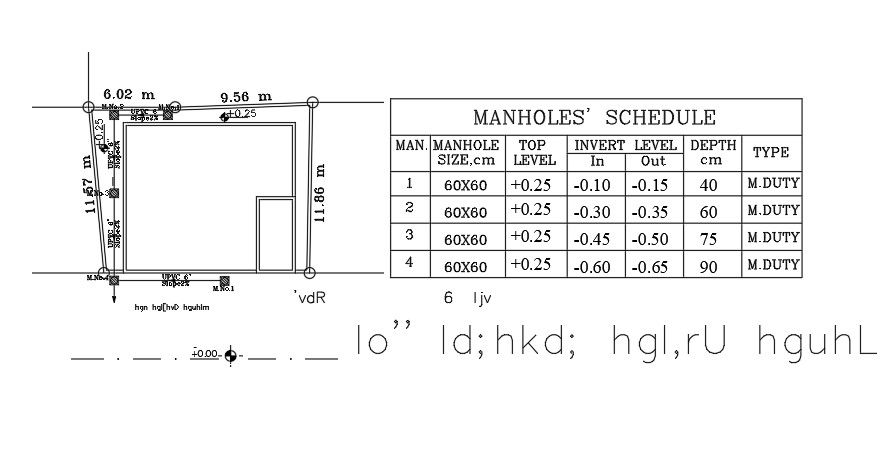 12x11m house plan manhole layout drawing