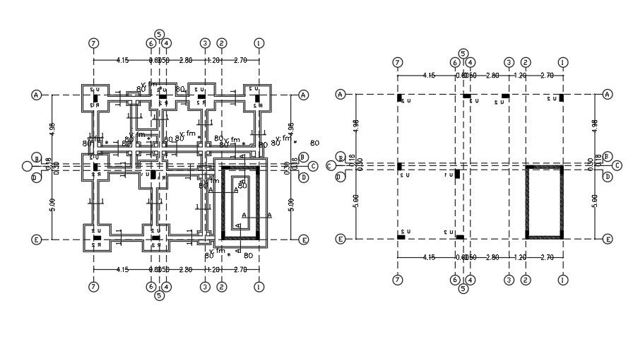 12x11m house plan of foundation layout AutoCAD drawing