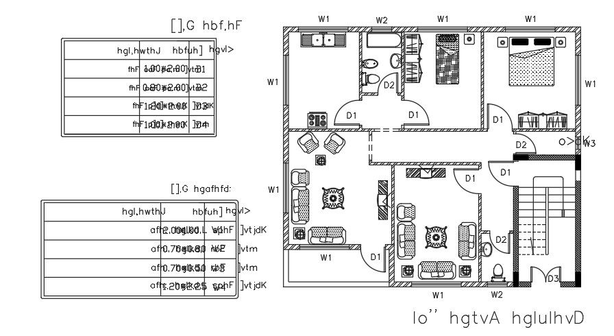 12x11m House Furniture Plan CAD Blocks AutoCAD Layout