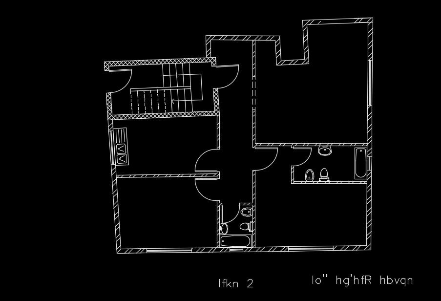 12x11m house plan of the kitchen & bathroom block AutoCAD drawing