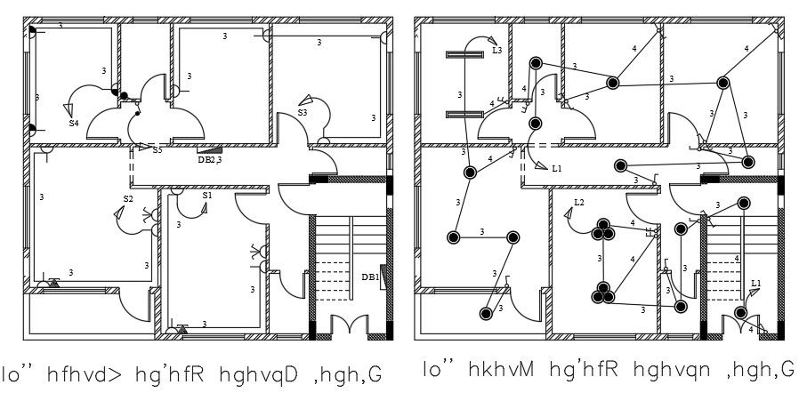 12x11m house plan of the switch point and light location drawing