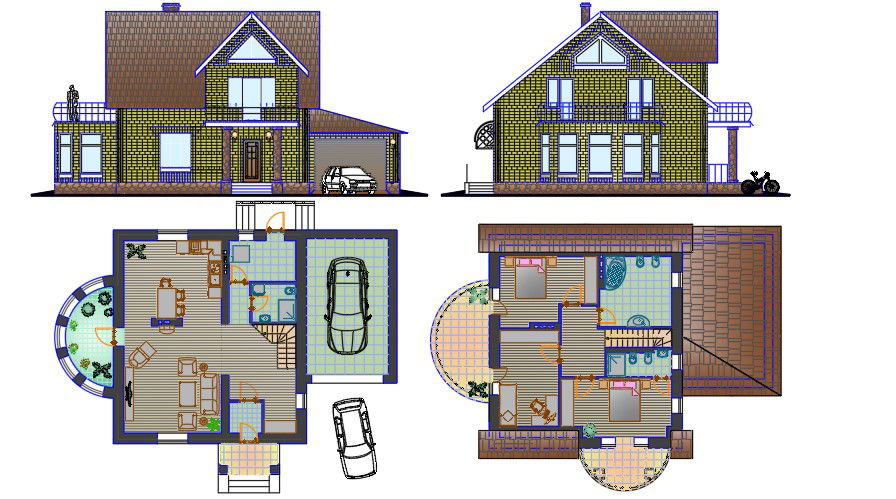 12x12 Meter 2 BHK House AutoCAD Plan Layout File