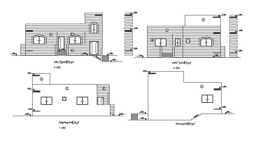 12x12 Meter Elevation Of House Building DWG File