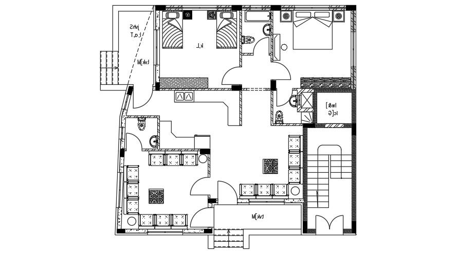 12x12 Meter House Furniture Layout Plan AutoCAD File