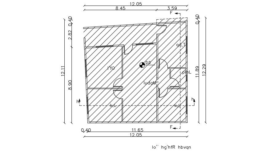 12x12m ground floor house plan AutoCAD drawing download now