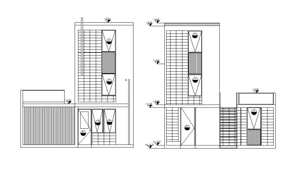12x12m house plan of door view is given in this Autocad drawing file. Download now.