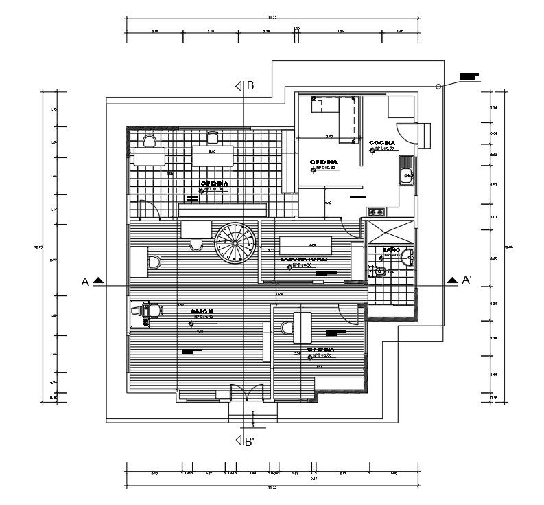 12x12m office plan is given in this Autocad drawing file.Download now.