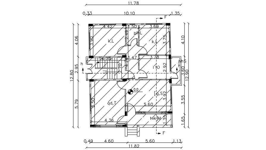 12x13 Meter 3 BHK House Plan AutoCAD File