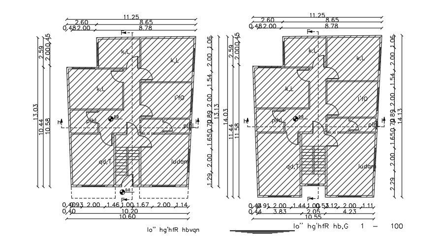 12x13 Meter 4 BHK Apartment Ground Floor Plan And First Floor Plan layout