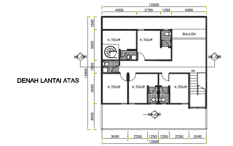 12x13m duplex first floor house plan 2D AutoCAD drawing