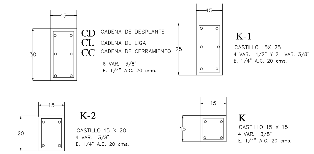 12x13m house building column cross section AutoCAD drawing