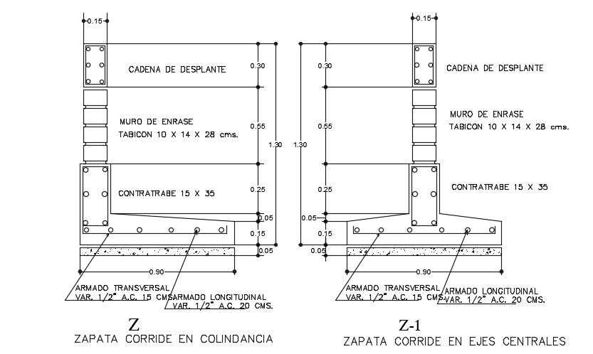 12x13m house building foundation section AutoCAD drawing