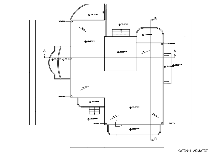 12x13m house plan roof layout cum rainwater hole location drawing is given