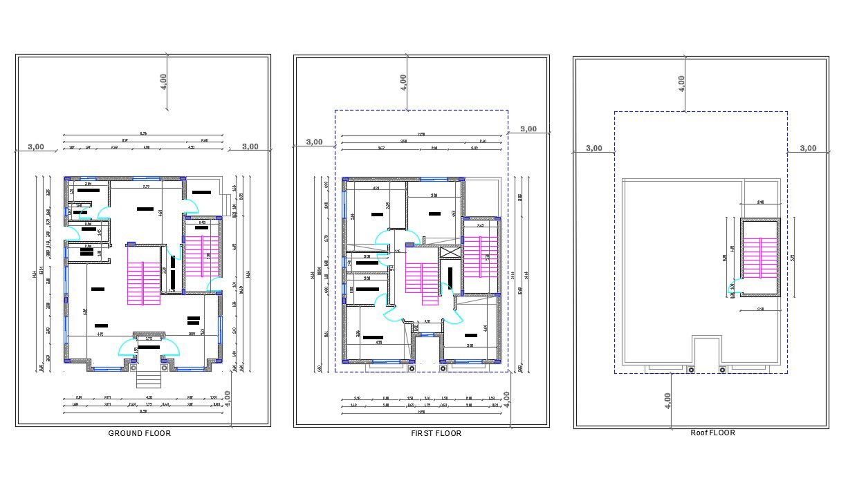 12x14m first floor house plan 2D CAD drawing model