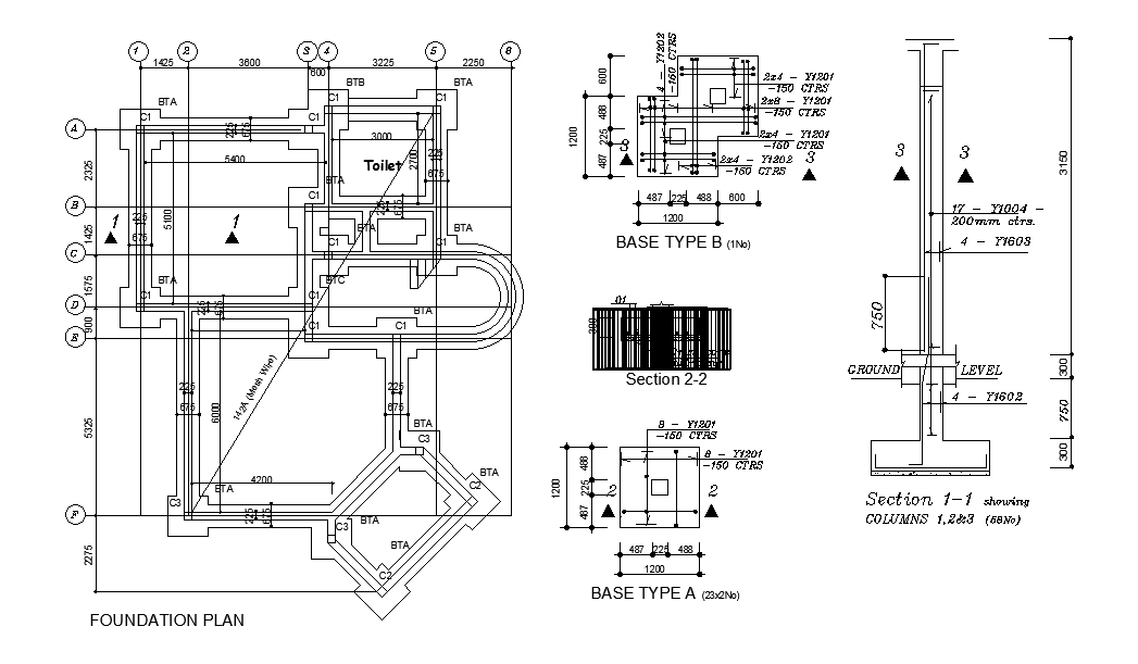 12x14m guest house foundation plan is given in this Autocad drawing file. Download now.