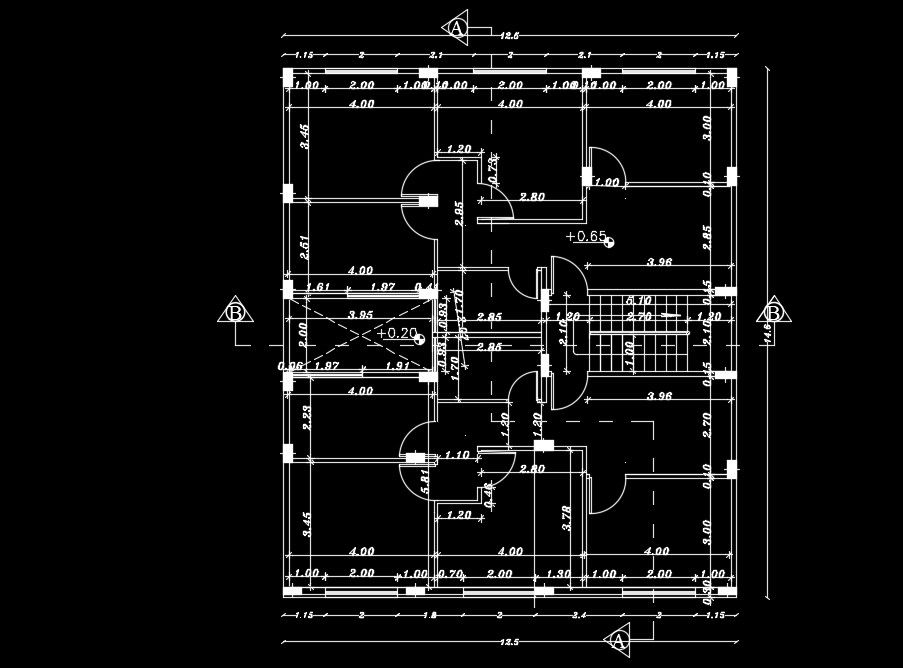 12x14m home plan is given in this AutoCAD drawing model