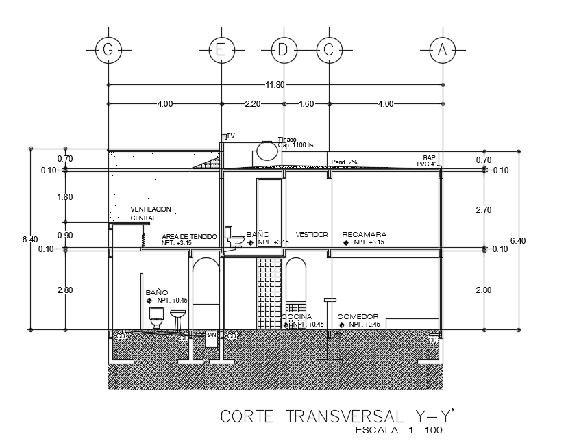 12x14m house building back side section view is given in this file