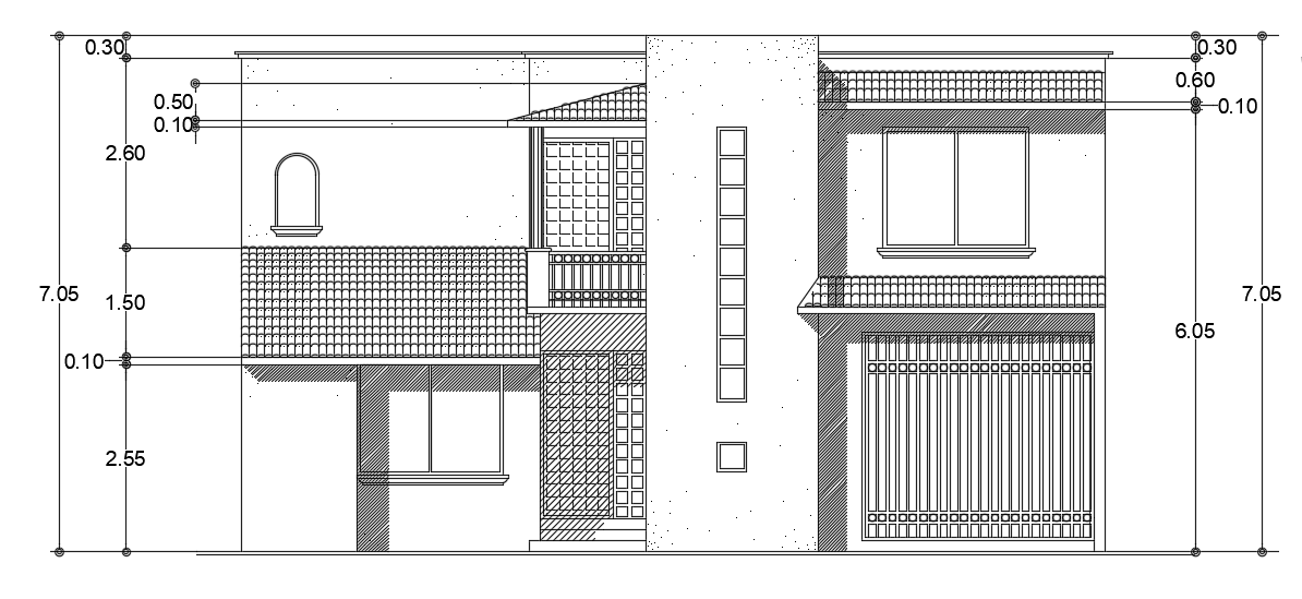 12x14m house building main elevation view is given in this model