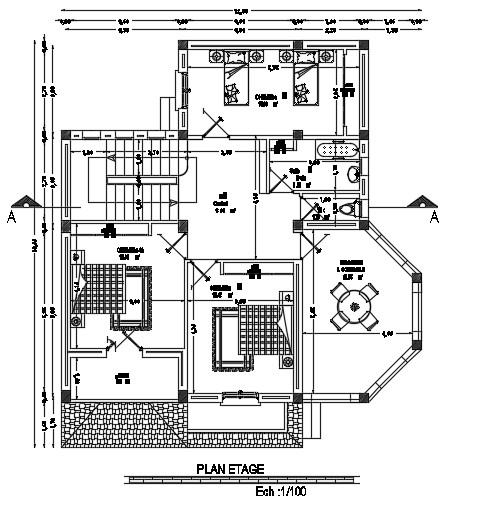 12x14m house first floor layout AutoCAD drawing is given in this file