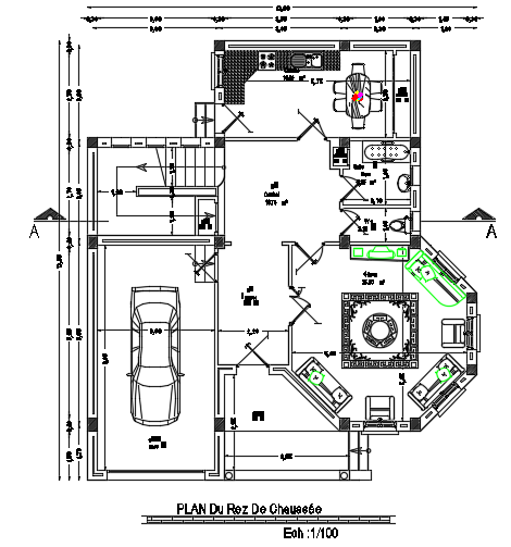 12x14m villa house plan ground floor cad drawing is given in this model