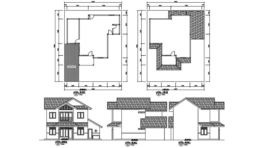 12x15m G+ 1 house plan 2D AutoCAD drawing