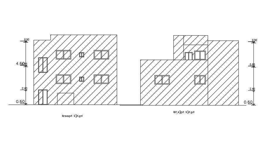 12x15m house building elevation view AutoCAD drawing
